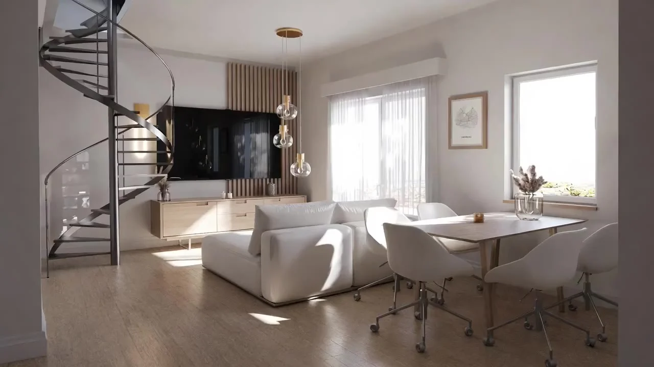 Salon z sofą i stołem, rodzina w domu